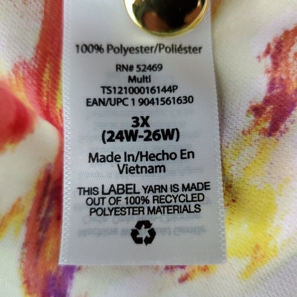 Terra & Sky Top Plus Size 3X 24/26W Tunic High Low Watercolor Print V-Neck NWT - Picture 7 of 7